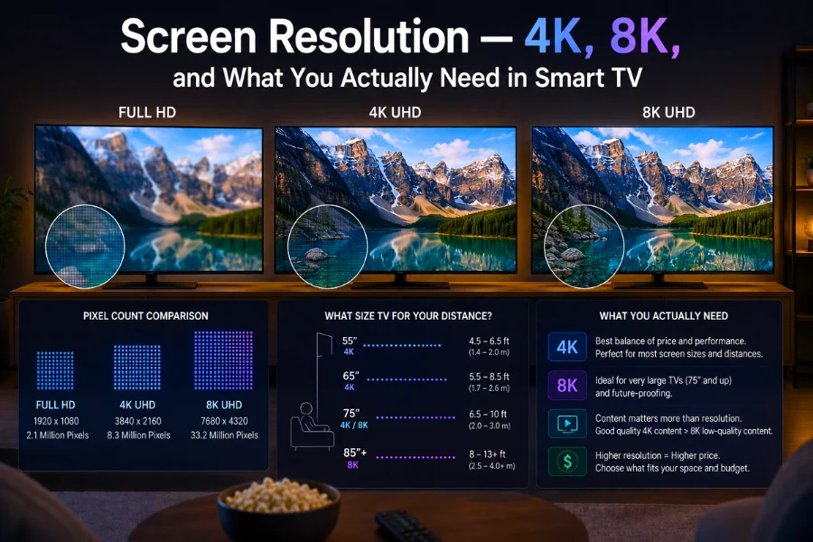 Screen Resolution — 2k, 4K, 8K visual