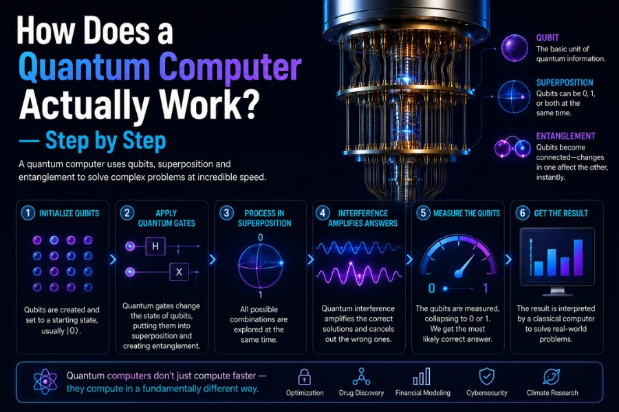 Step by Step of How Does a Quantum Computer Actually Work